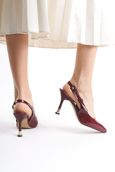 Redoxy Women's Special Design Thin Heeled Metal Accessories Ankle Strap Patent Leather Stiletto