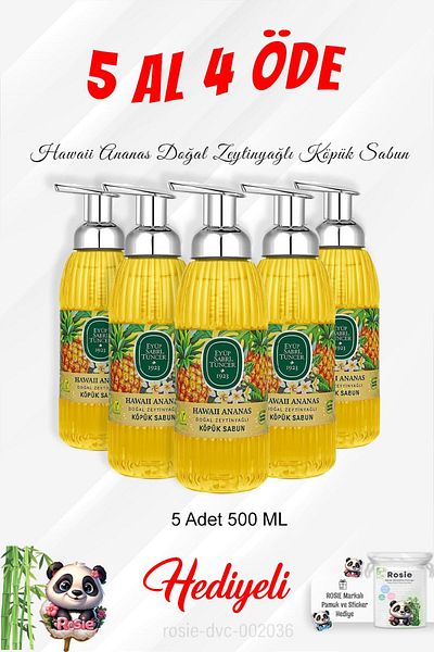 Eyüp Sabri Tuncer 500 ml Hawaiian Pineapple Olive Oil Soap - 5 Al Rosie Cotton Foam