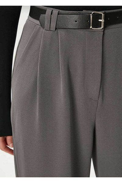 NEVEGE BUTİK Women's Relaxed Fitting Palazzo Pants with Lycra and Belt - Anthracite