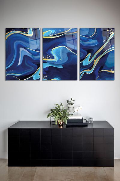 Vosevu Set de pictură din sticlă cu model abstract de tranziție de aur albastru, decor modern pentru birou, cadou, decorare de perete