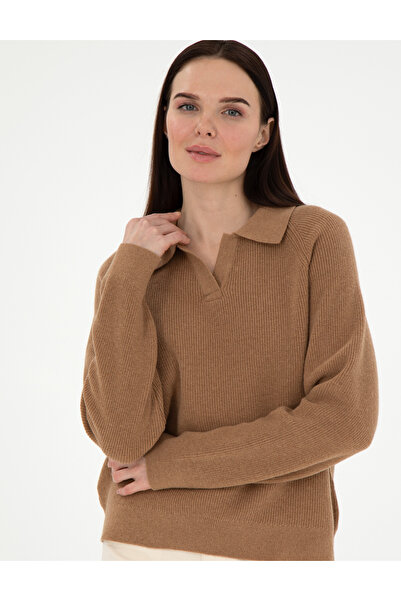 Pierre Cardin Camel Yün Regular Fit Polo Yaka Kazak 50296492-VR015