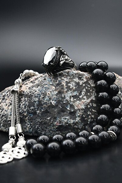 Prestige 925 Ayar Gümüş Oniks Taşlı Kartal Figürlü Erkek Yüzüğü Ve 33'lük Doğ...