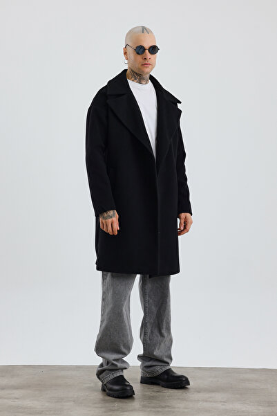 Weyeze Μαύρο μακρύ παλτό oversized - Άνετο κοψίμα