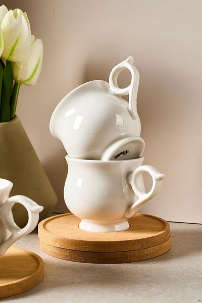 Perotti Muna 6-Pack Porcelain Coffee Cup with Bamboo Plate - 90 ml