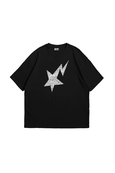 Tarzsokak Shining Star Stone Printed Oversize Unisex Negru