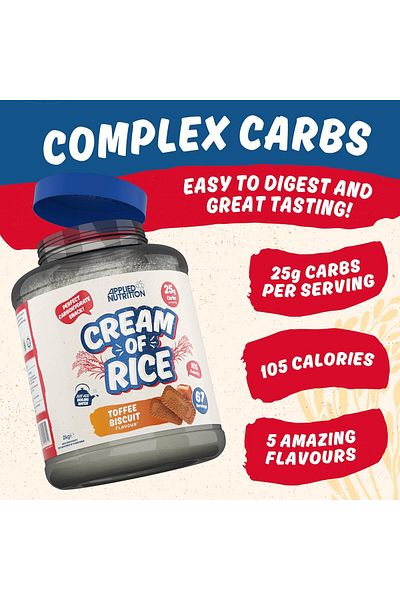 applied nutrition Cream Of Rice, Toffee Biscuit, 2 Kg | High Carbohydrate | Source Of Energy For Breakfast & Snacks