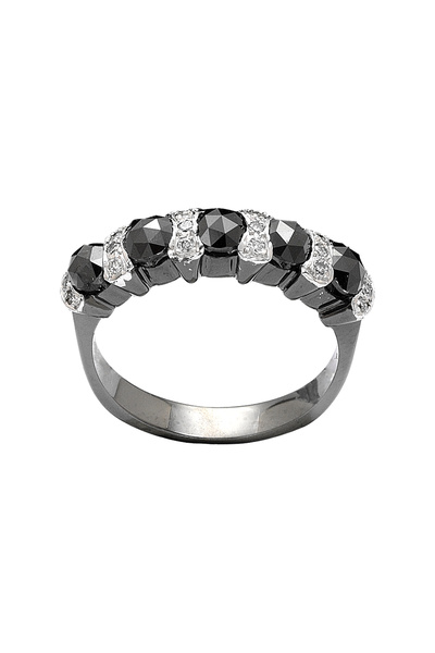 Ariş Siyah ve Beyaz Pırlanta Yarımtur Yüzük