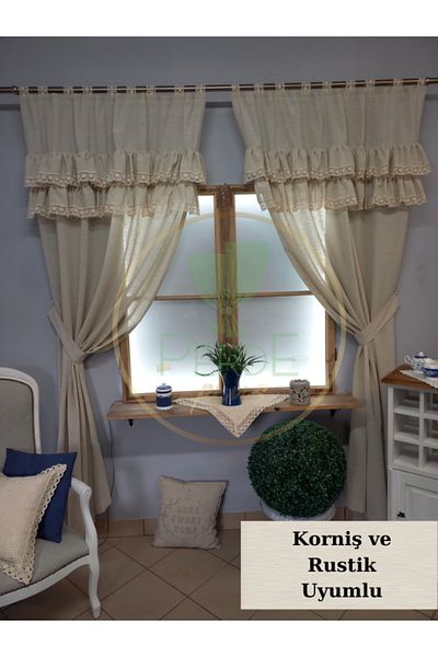 Perdeplus Single Wing Farbela Background Curtain - Ruffle and Lace Detail