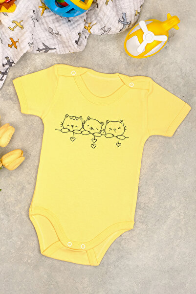 bebetospik 100% Cotton Cute Cat Printed Shoulder Snap Bodysuit