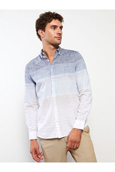 LC Waikiki Blue Regular Fit Long Sleeve Striped Poplin Men's Shirt