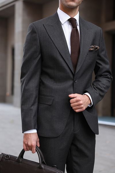 AEK FIORE Men's Smoked Brown Striped Suit