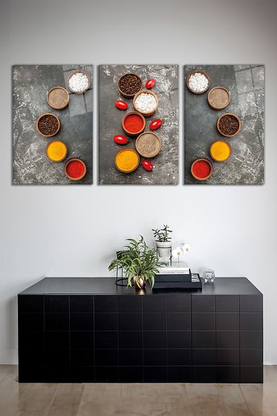 Vosevu Various Spices 3-Piece Glass Table Set, Modern Home and Office Decor, Gift Wall Decoration