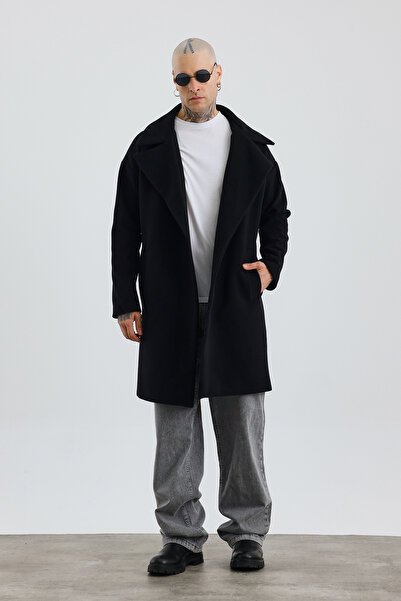 Weyeze Black Long Oversize Cashew Coat - Relaxed Fit
