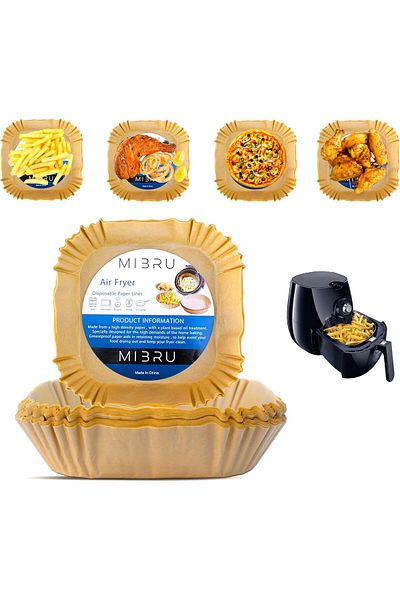 MIBRU Air fryer paper food plate liner brown 20x20 100pcs