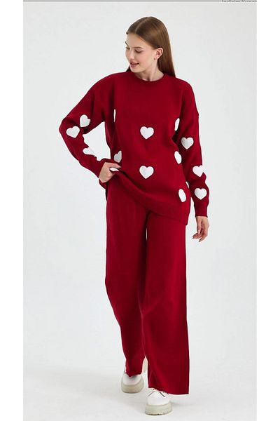 Colina Crew Neck Heart Sweater Pants Knitwear Bottom Top Set