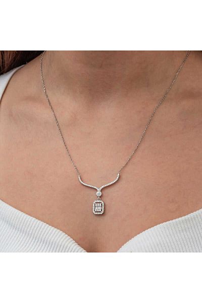 Skygo Silver Baguette Stone Choker Model Women's Necklace