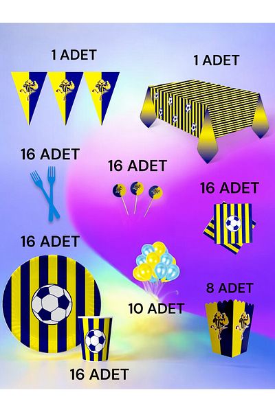 VibeHome 16 Person Dark Blue Yellow Themed XL Pack - Birthday Party and Fun Events