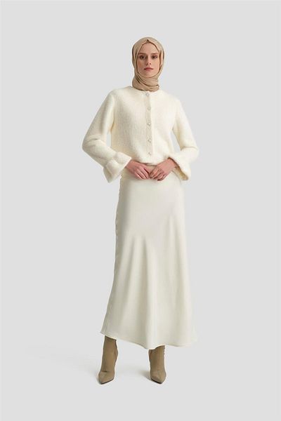 Armine Cardigan Ecru cu manșetă cu balon cu blană - 24k5603