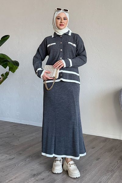 InStyle Πλεκτό κοστούμι ανθρακί με ριγέ ζακέτα