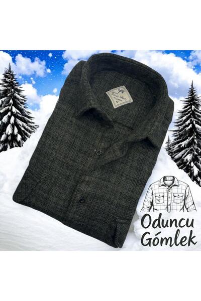 EREN STYLE Kışlık Pamuklu Uzun Kollu Kapaklı Çift Cepli Erkek Oduncu Gömlek (...