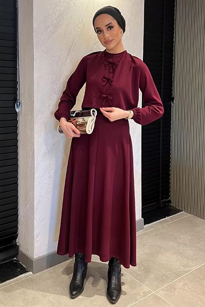 julude Σετ δύο τεμαχίων με λεπτομέρεια με κορδέλα δαμάσκηνο μπλούζα Hijab