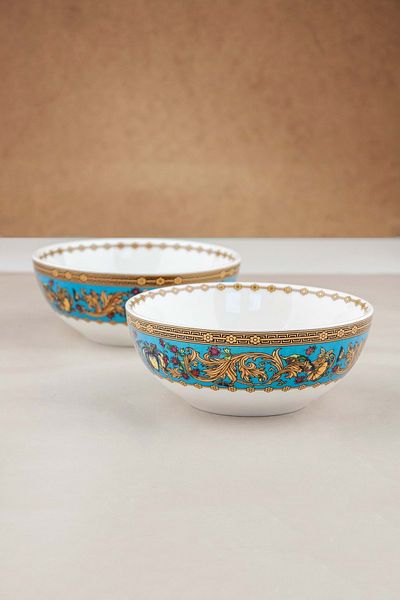 Bursa Porselen Dekor Blue Butterfly Gold Gilded Porcelain Double Bowl