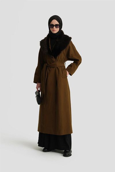 Armine 24K8001 Model Khaki Portable Fur Coat