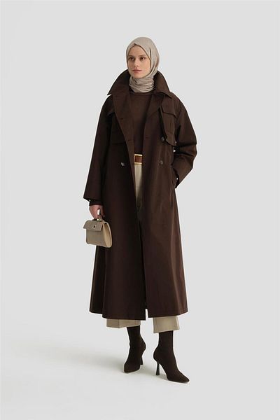 Armine 24K8000 Model Brown Cargo Top Coat - Pocketed