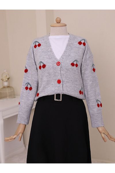 Modamorfo Kurze Strickjacke mit Kirschmuster