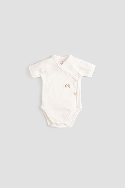 Little Gusto Ecru Short Sleeve Organic Cotton Double Breasted Bodysuit