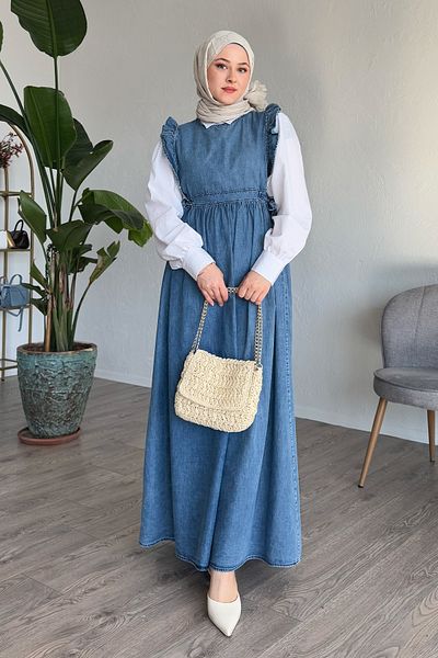 InStyle Rochie Frida Blue Denim Gilet - Volane pe umeri