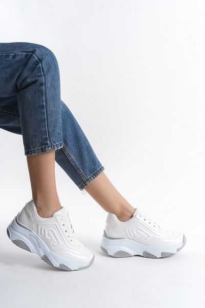 Moda Değirmeni Pantofi sport confortabili de zi cu zi pentru femei cu piele albă, cu talpă groasă, BG1154-101-0006