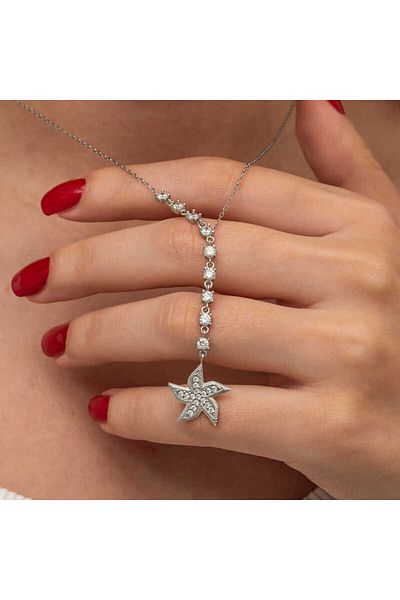 Skygo Silver Row Zircon Stone Starfish Women's Necklace