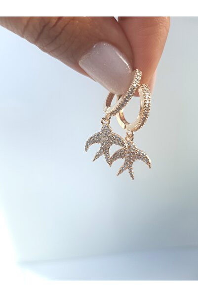 Gull Zircon Gem Ring Swinging Double Earrings