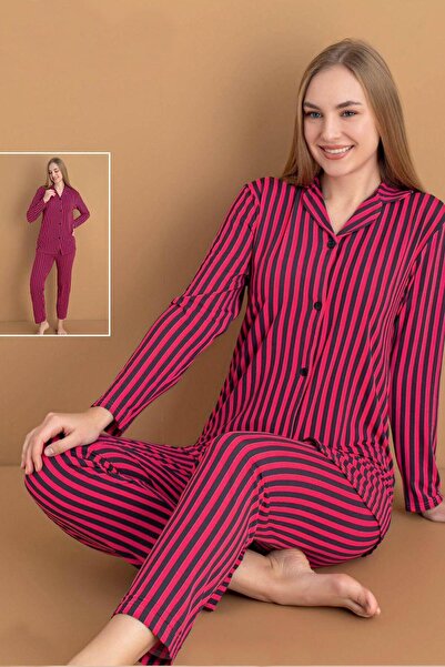 Hipo Trend Prugasto Pidžama boje fuksije sa prednjim dugmićima
