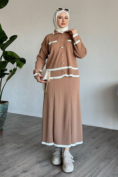 InStyle Σετ πλεκτά Camel με ριγέ ζακέτα
