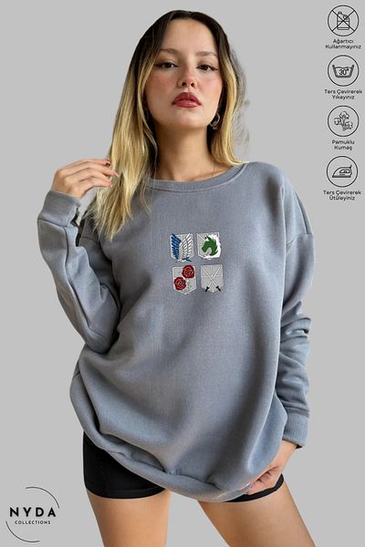Nyda Collections Attack on Titan 2 Printed - Unisex Oversize φούτερ χωρίς κουκούλα