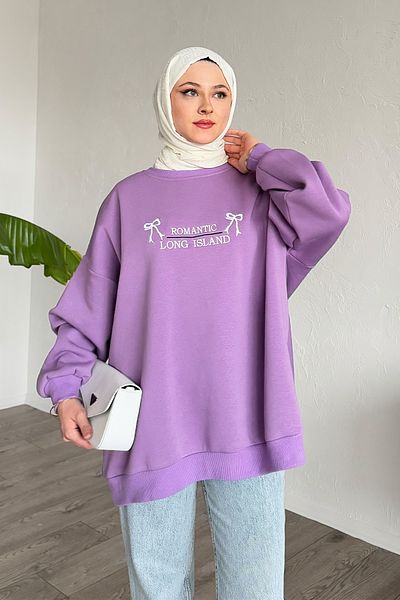 InStyle Lilac Bow Lettering Embroidered Sweat
