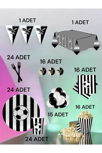 VibeHome Black and White Fan XL Pack for 24 - Birthday Party and Fun Events