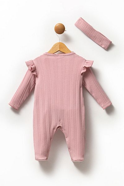 Minipodyum Baby Girl 100% Cotton Bandana Jumpsuit with Snap Booties
