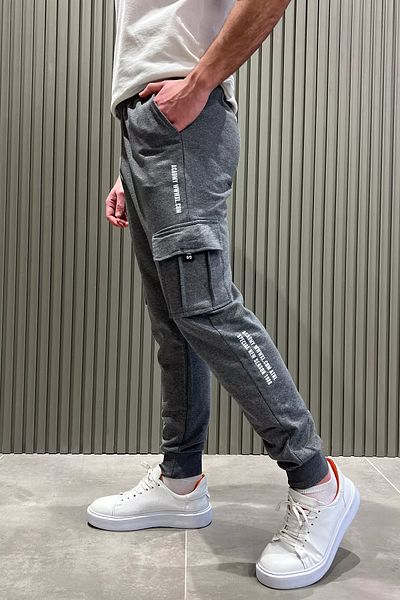 MİSHAR İTALİA Σκούρο γκρι πόδι με ραβδώσεις Cargo Pocket Jogger Sweatpants