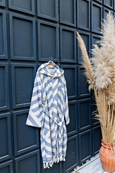 Kikoya Diagonal Blue Raised Terry Peshtemal Fabric Bathrobe - 100% Cotton, 28...