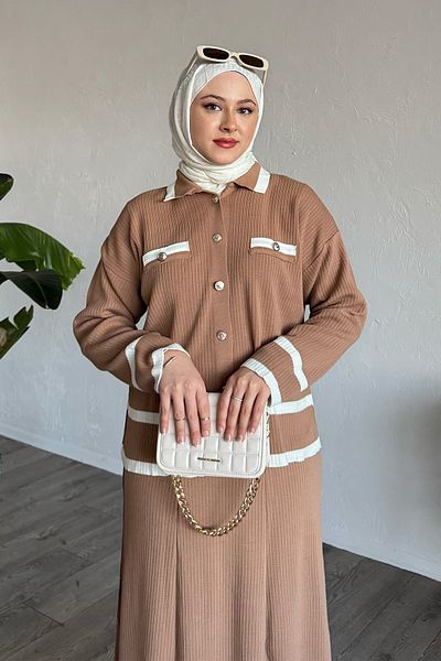 InStyle Σετ πλεκτά Camel με ριγέ ζακέτα
