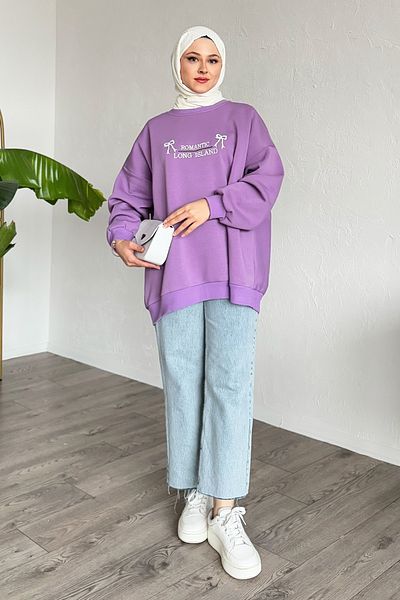 InStyle Lilac Bow Lettering Embroidered Sweat
