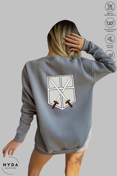 Nyda Collections Attack on Titan 2 Printed - Unisex Oversize φούτερ χωρίς κουκούλα