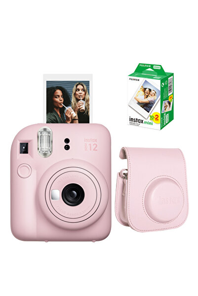 Fujifilm Instax Mini 12 Pembe Fotoğraf Makinesi Deri Çanta Ve 20'li Film Hediye Seti-fotsı00196-st3-20-dk