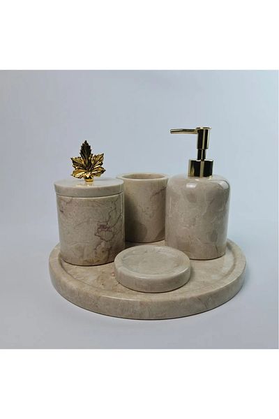 ege gross Decorative Natural Beige Marbroom Accessory 5 Pieces Marbroom Bathroom Set / Marbroom Bathroom Set