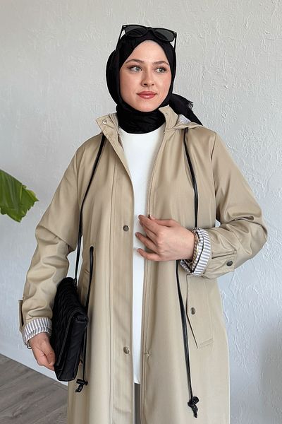 InStyle معطف واق من المطر مخطط بلون الحجر