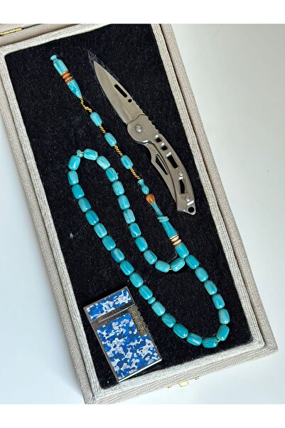 Kehribarstore Squeeze for Men's Gift - Katalin Amber Prayer Beads, Fitted Boxed Knife Lighter Set