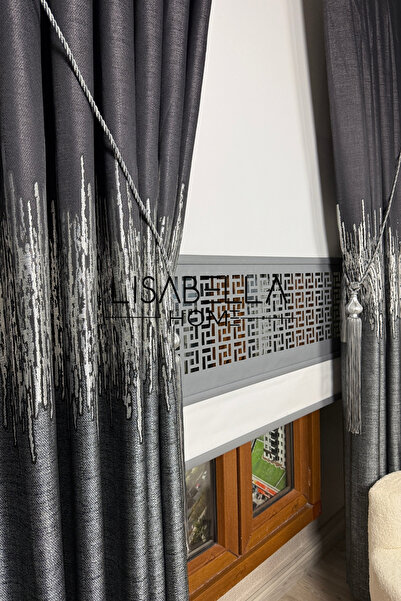 LisabellaHome Best of Background Anthracite Gray Panel Background Curtain - 1X2.5 Dense Pleat (Single Wing)